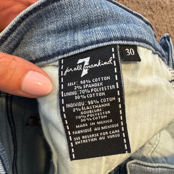 7 For All Mankind Denim Jean Shorts Light Wash Cut Off Distressed High Rise 30 - Picture 4 of 7